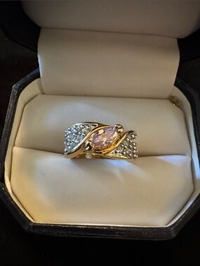 Rare EDCO Pink & White Cubic Zirconia Gold Vermeil Sterling Silver Ring Size 6